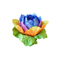 Rainbow Origami Rose Made from Cabbage Leaves