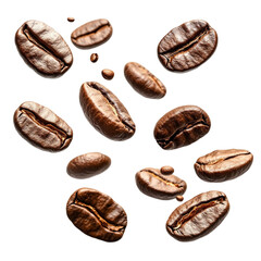 Obraz premium Roasted coffee beans falling on colorful striped background