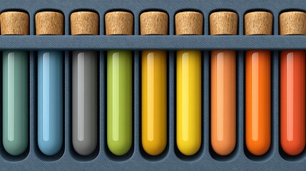 Naklejka premium Colorful Test Tubes in Tray Lab Science Background.