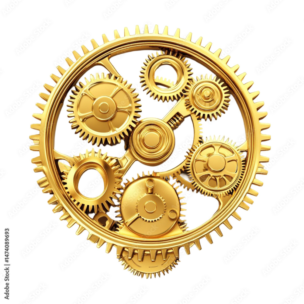 Poster golden gears intricate mechanism clockwork engineering design technology
