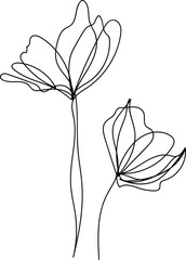 Elegant Minimalist Line Art Drawing of Two Abstract Flowers