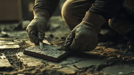 Person Working with Cement on a Construction Site