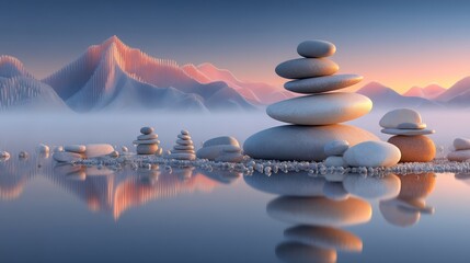 Mental well-being is promoted through guided meditation and relaxation techniques in a peaceful natural environment