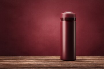 Elegant maroon container positioned on a wooden surface.