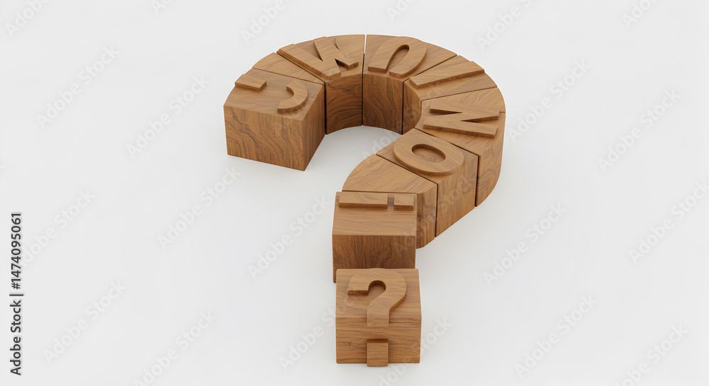 Poster question mark blocks wooden letters typography puzzle solving concept learning education problems do