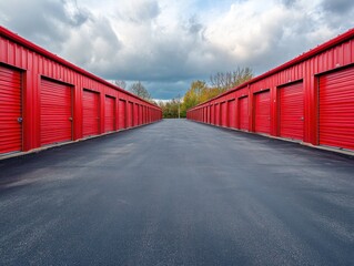 Obraz premium Red storage units with asphalt road