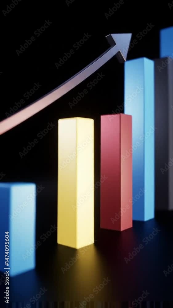 Poster colorful geometric shapes on a dark background representing business growth and data visualization c