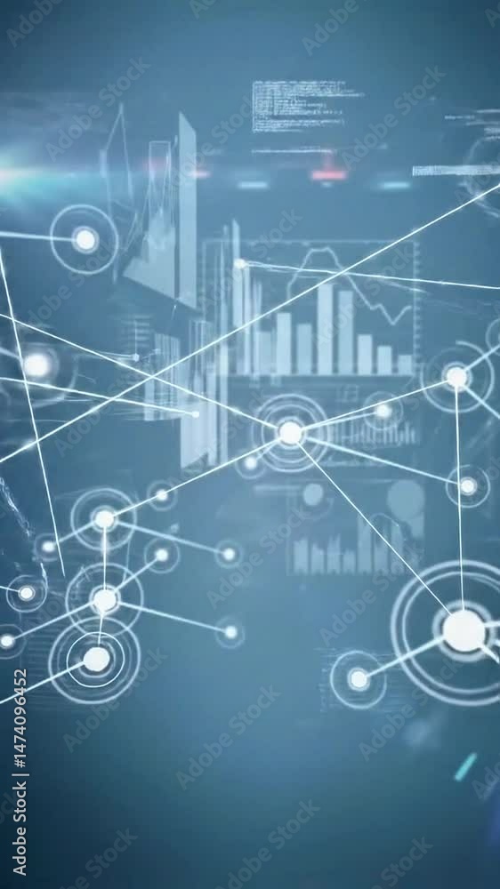 Poster abstract digital network connection visualization with geometric shapes, data analysis, and futurist