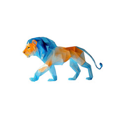 Abstract Polygonal Lion Walking - Blue and Orange Geometric Animal