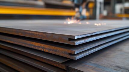 Stack of Metal Plates in an Industrial Setting