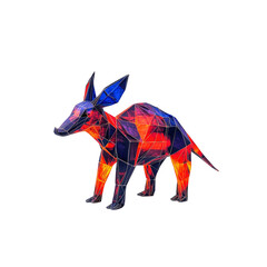 Low Poly Aardvark in Vibrant Neon Colors, 3D Render