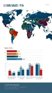Global Sales Map Overview with Data Representation on Product Sales by Region and Worldwide Distribution Trends for Visual Analysis