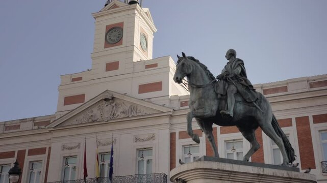 Equestrian statue of Carlos III at Puerta del Sol square in Madrid