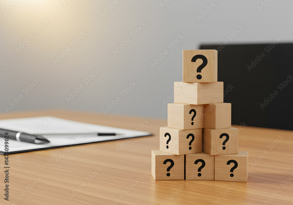 Aufkleber question mark blocks concept asking questions business decision making uncertainty problem solving p