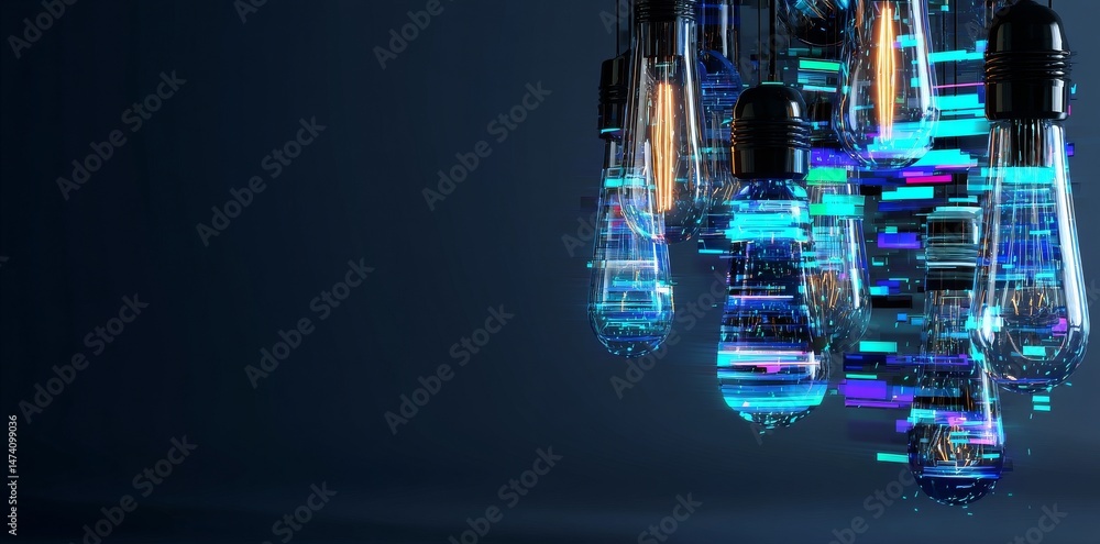Poster a futuristic virtual reality interface allows a light bulb to interact with various interactive mode