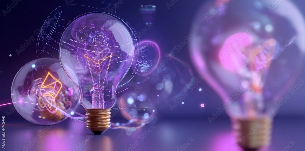 Poster a light bulb interacts with a virtual reality interface in a futuristic setting featuring interactiv