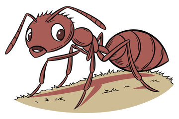 132 ant, insect, arthropod, red, cartoon-style, large eyes, detailed texture, photorealistic, dynamic pose, 3D render