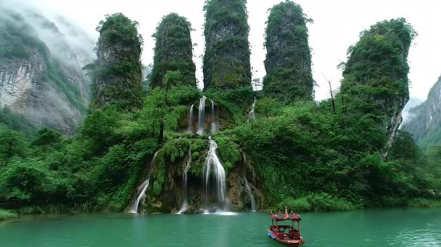 Scenic surreal landscape with giant stone formations shaped like fingers