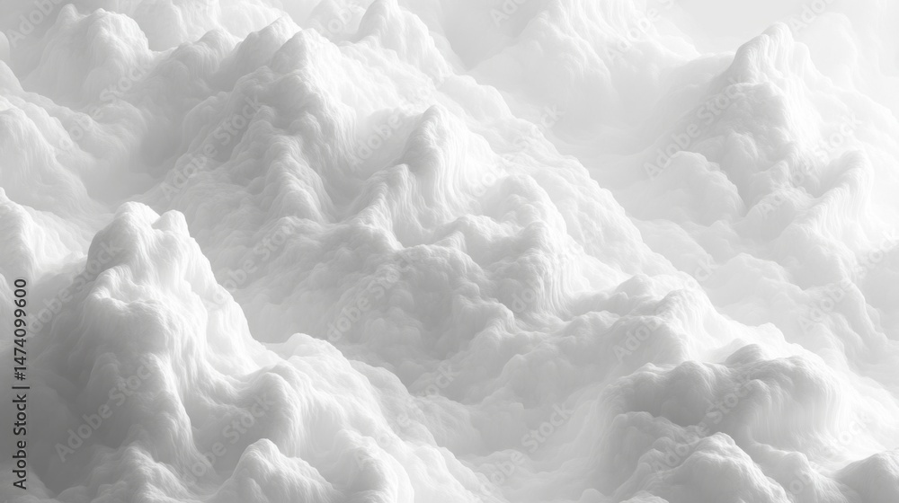 Aufkleber abstract white landscape view of mountainous terrain with fog and light gradients in a digital rende