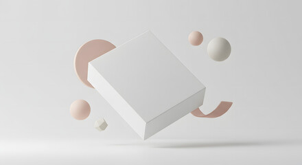 Obraz premium White Box Mockup with Pink and Beige Spheres