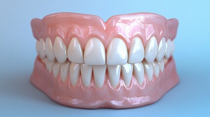 Obraz premium An illustration featuring 3D white teeth set against a blue backdrop with ample copy space represents a dental care background