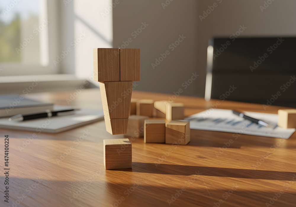 Aufkleber wooden blocks balance game on desk at home office for concentration and problem solving skills build