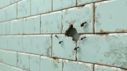 Ants create a hole in a wall