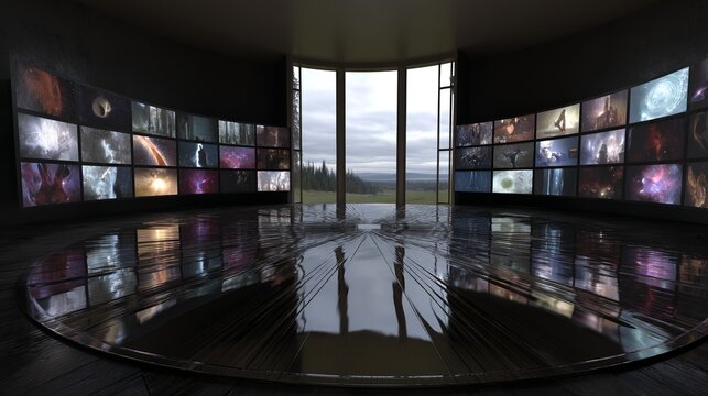 A state-of-the-art virtual museum exhibit powered by AI, featuring a contemporary museum setting with engaging digital displays and interactive learning tools, characteristic of a museum