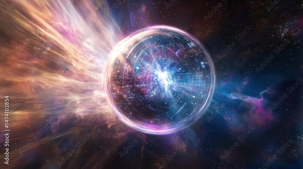 Canvas Prints cosmic sphere surrounded by colorful ether in starlit space
