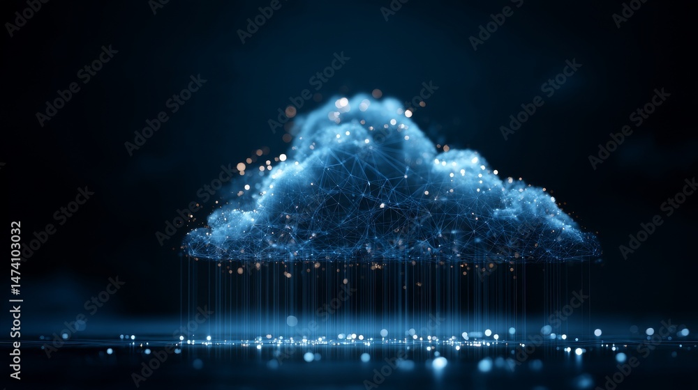 Poster digital environment technology concept depicted through cloud computing illustration in virtual spac