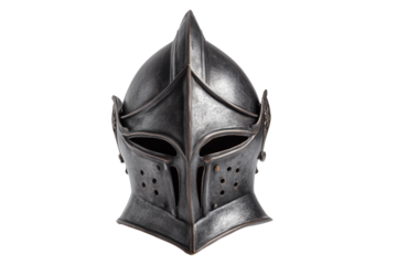 Gothic knight helmet in dark steel with flared sides Isolated on transparent Background