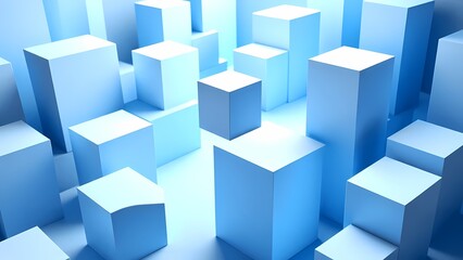 Fototapeta premium 3D abstract background with cubes and spheres in light blue.