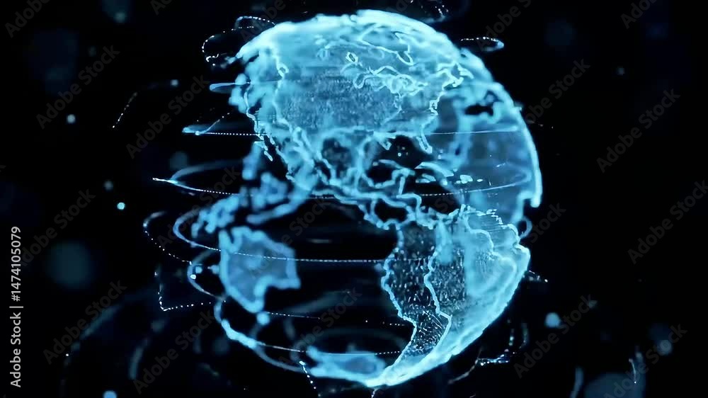 Poster Rotating Digital Globe: Global Network Visualization