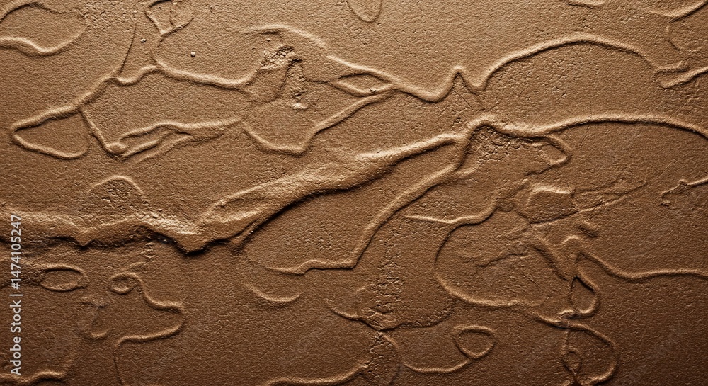 Aufkleber a brown wall with a pattern of lines and swirls