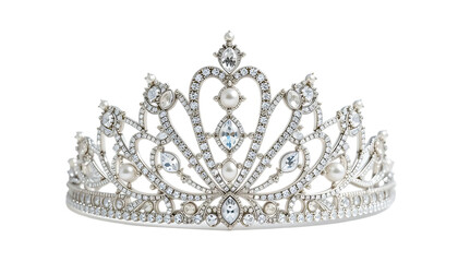 Diamond Silver Crown, Crystal Tiara jewelry decorated gems stone, on white or transparent background.	