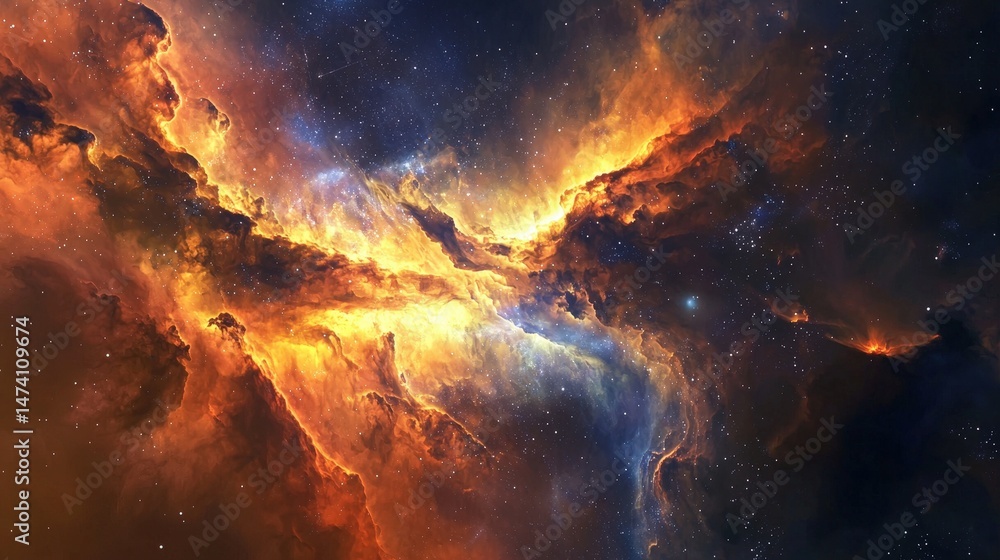Wall mural cosmic explosion of colorful nebula in outer space background