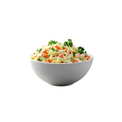 a white bowl of Coleslaw isolated on a transparent background, in a PNG format