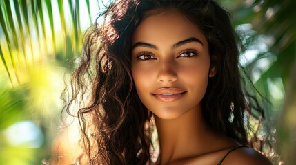 A close-up portrait of a woman with long, straight dark hair, facing slightly to the left.