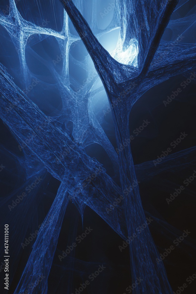 Aufkleber abstract blue network structure with light source digital art close up vertical