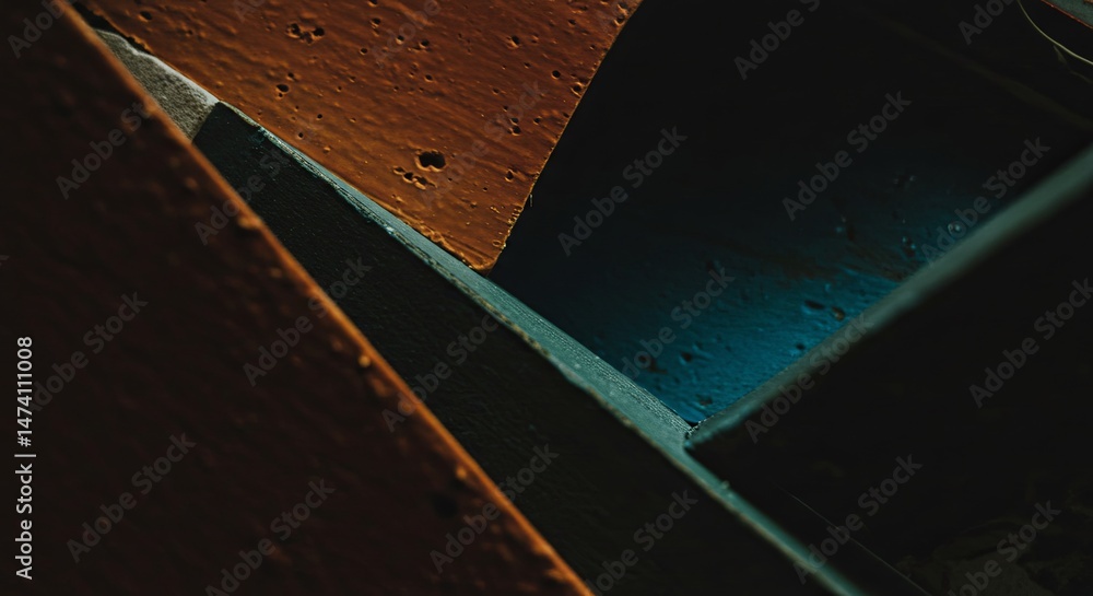 Poster the image is a close up of a piece of wood with a brown and blue color scheme