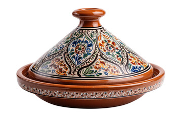 Traditional handmade Moroccan tagine with vibrant design Isolated on transparent Background