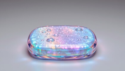 Iridescent Soap with Water Droplets on Smooth Surface in Soft Pastel Colors