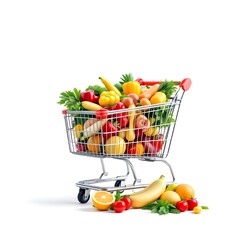 Photo of a shopping cart full of groceries 