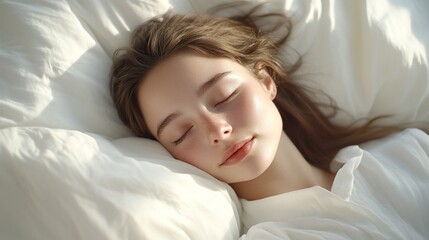 Relaxed young woman sleeping peacefully in bed