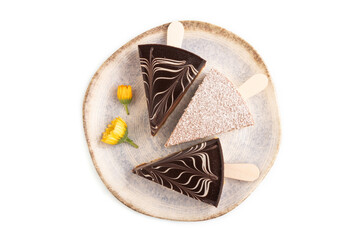 Chocolate and Vanilla Cake pops Marshmallow isolated on white, top view.