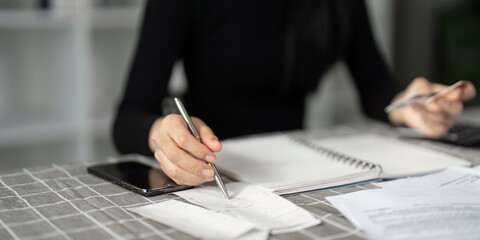 Business professional organizing finances with a notebook and smartphone