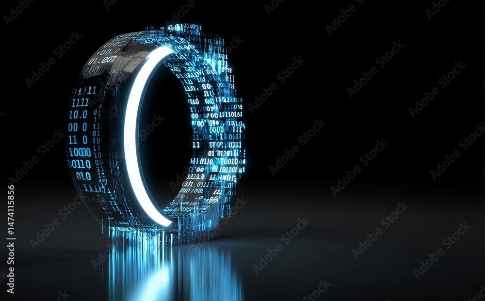 Poster against the darkness of a black background in a virtual environment, a futuristic digital representa