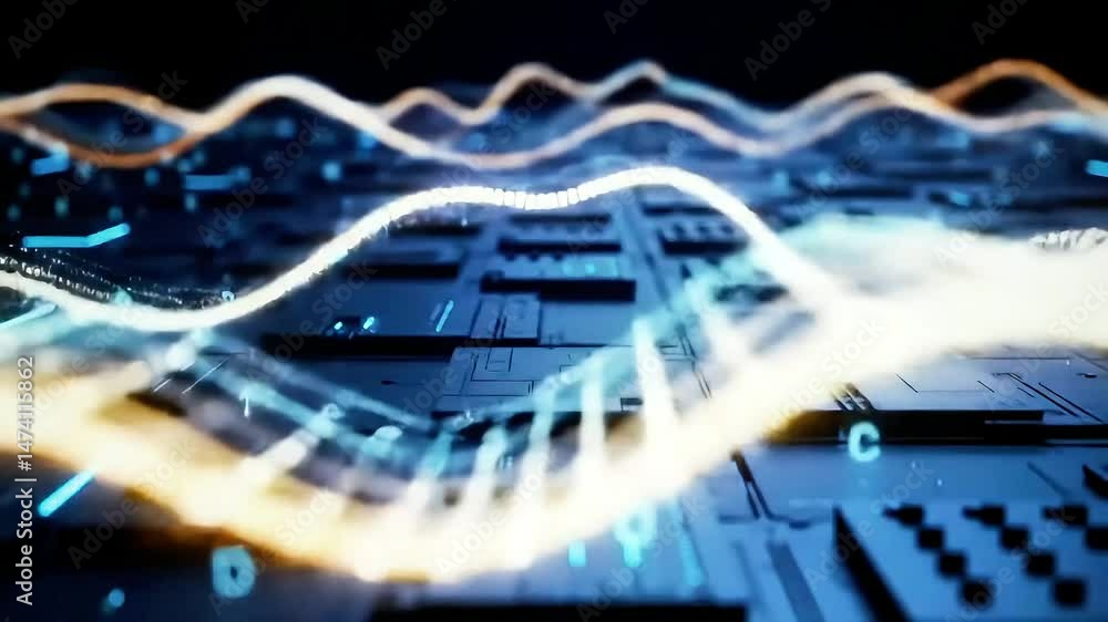 Poster Abstract Digital Circuitry with Glowing Lines and Futuristic Data Flow