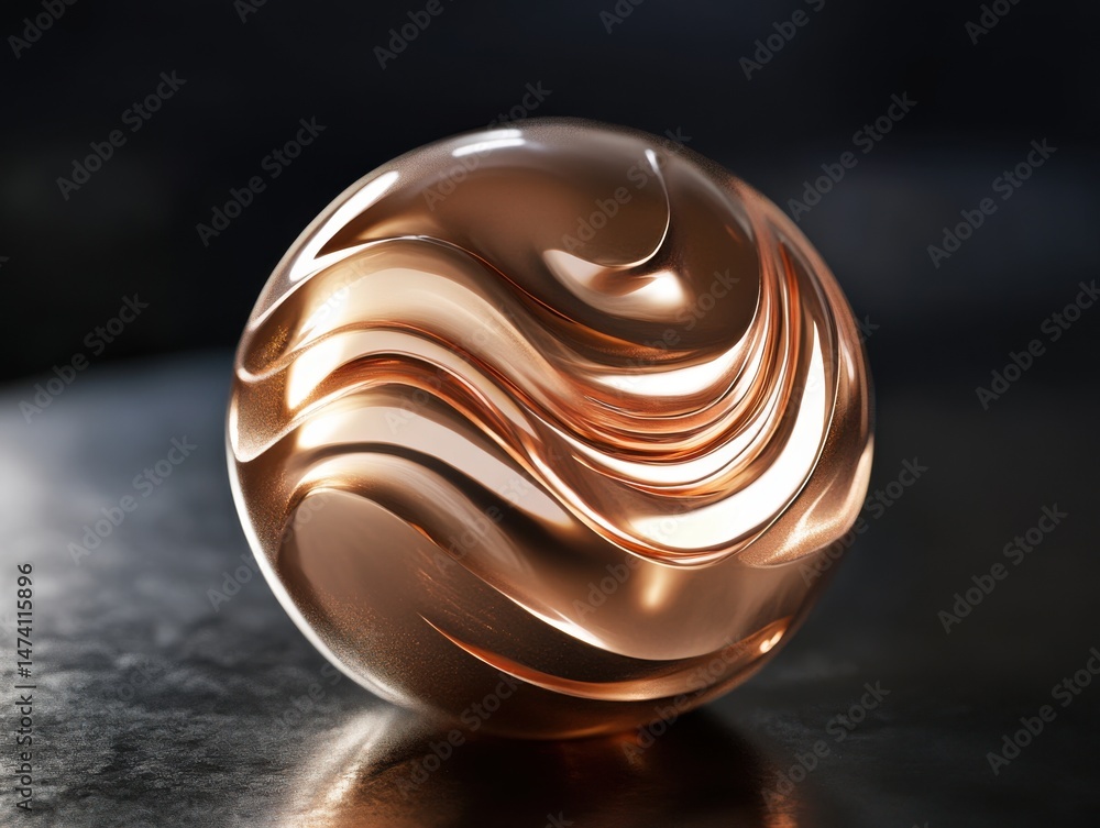 Aufkleber abstract copper sphere with swirling patterns on dark surface studio shot close up design element