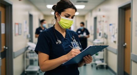 Healthcare professional in hospital corridor